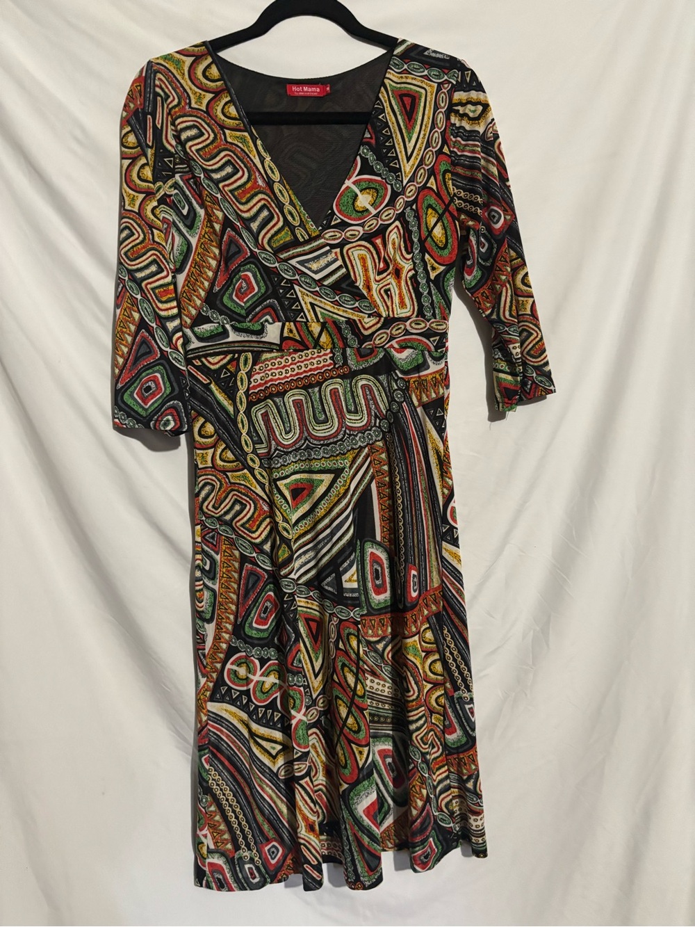 Y2K VINTAGE HOT MAMA Abstract Geometric Wrap Dress
